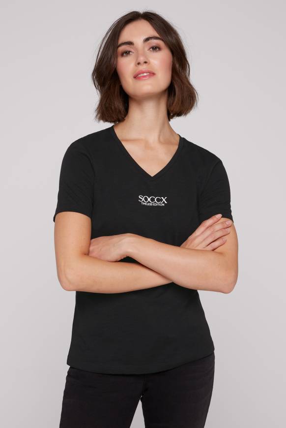 Soccx Basic T-Shirt mit V-Ausschnitt und Logo black