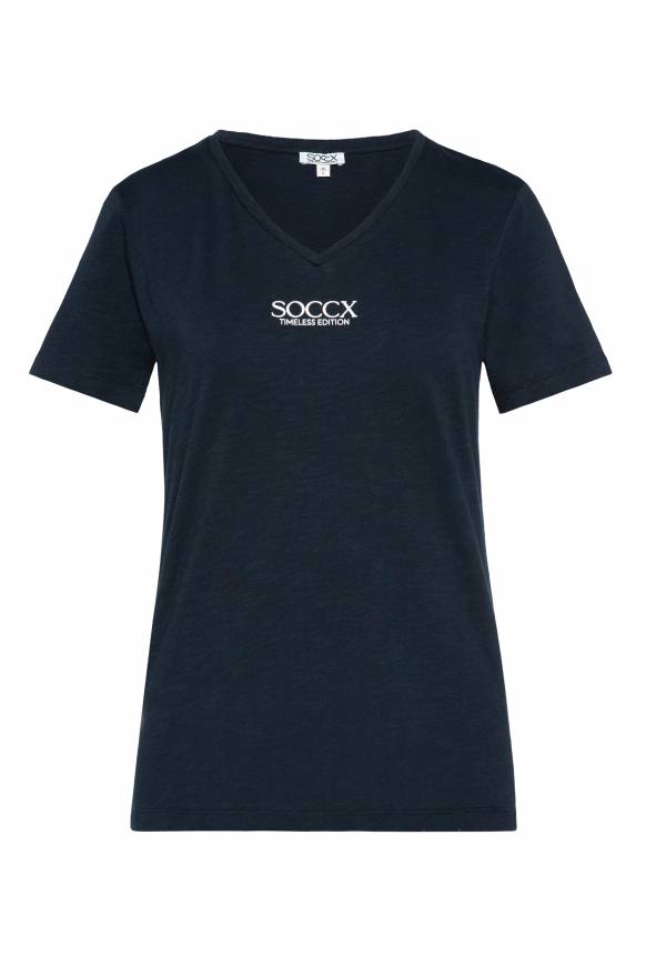 Soccx Basic T-Shirt Mit V-Ausschnitt Und Logo Blue Navy