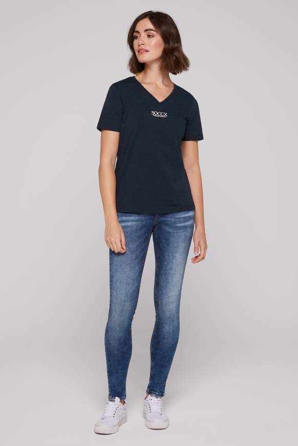 Soccx Basic T-Shirt Mit V-Ausschnitt Und Logo Blue Navy