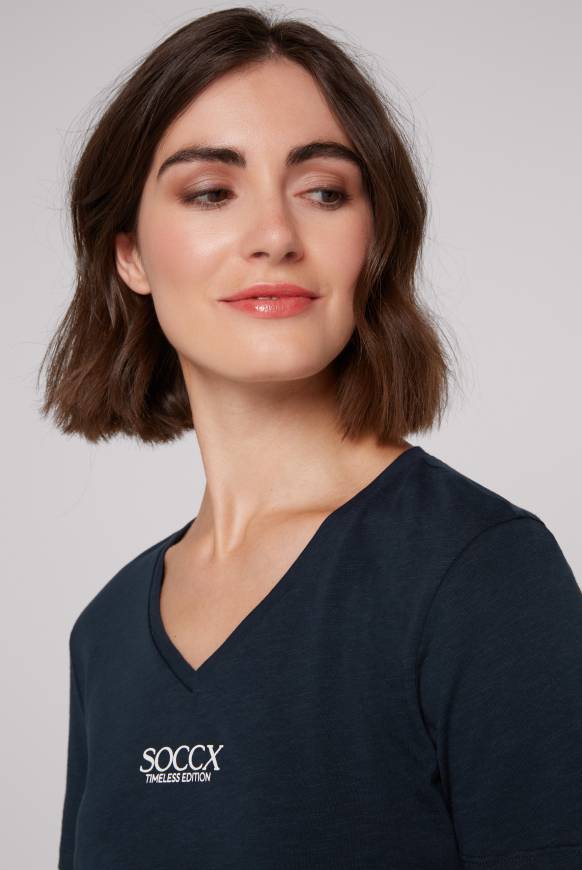 Soccx Basic T-Shirt Mit V-Ausschnitt Und Logo Blue Navy