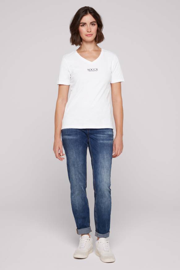 Soccx Basic T-Shirt Mit V-Ausschnitt Und Logo Opticwhite