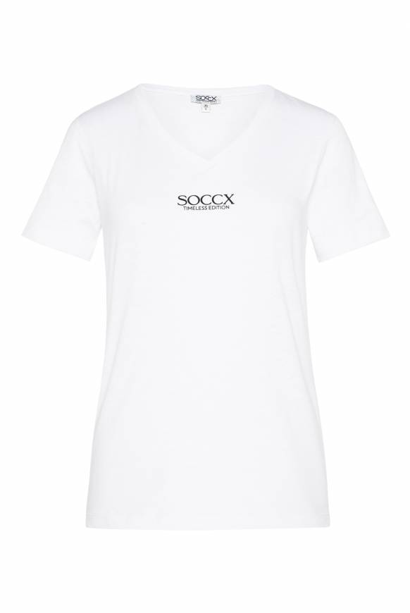 Soccx Basic T-Shirt Mit V-Ausschnitt Und Logo Opticwhite