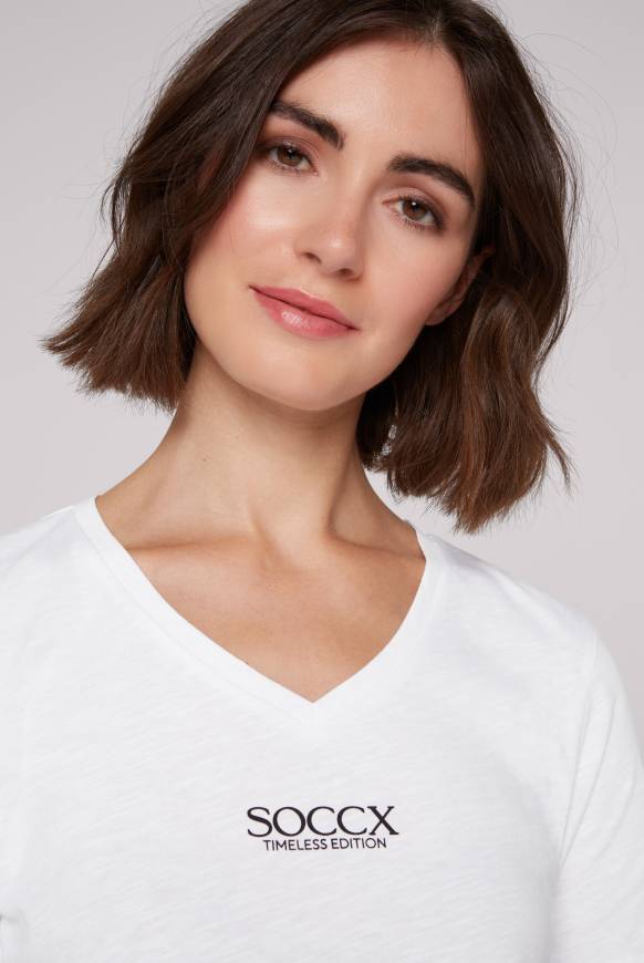 Soccx Basic T-Shirt Mit V-Ausschnitt Und Logo Opticwhite