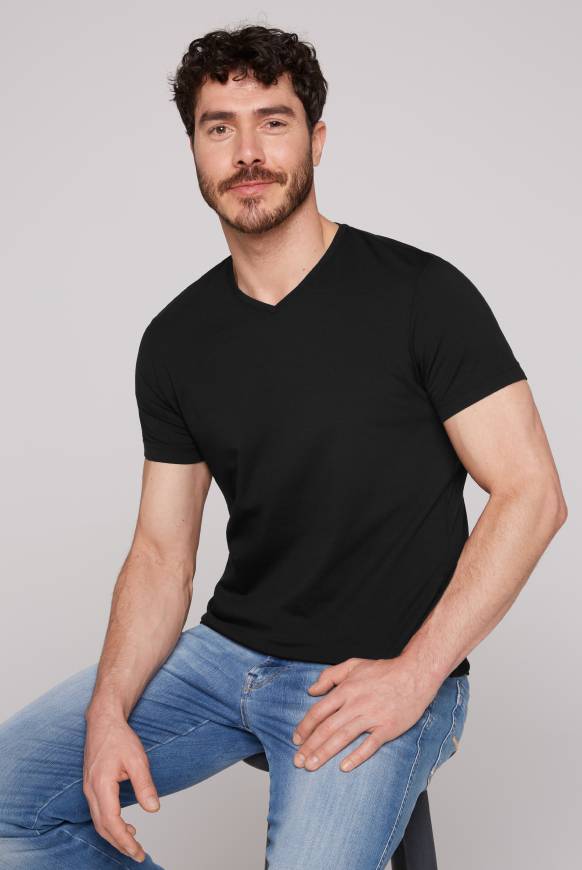 Soccx Basic T-Shirt mit V-Neck, Doppelpack black / black