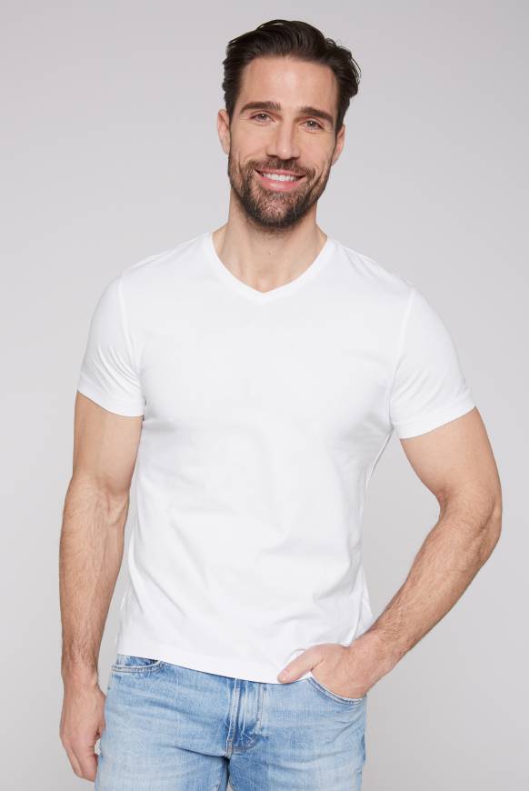Soccx Basic T-Shirt mit V-Neck, Doppelpack optic white / optic white