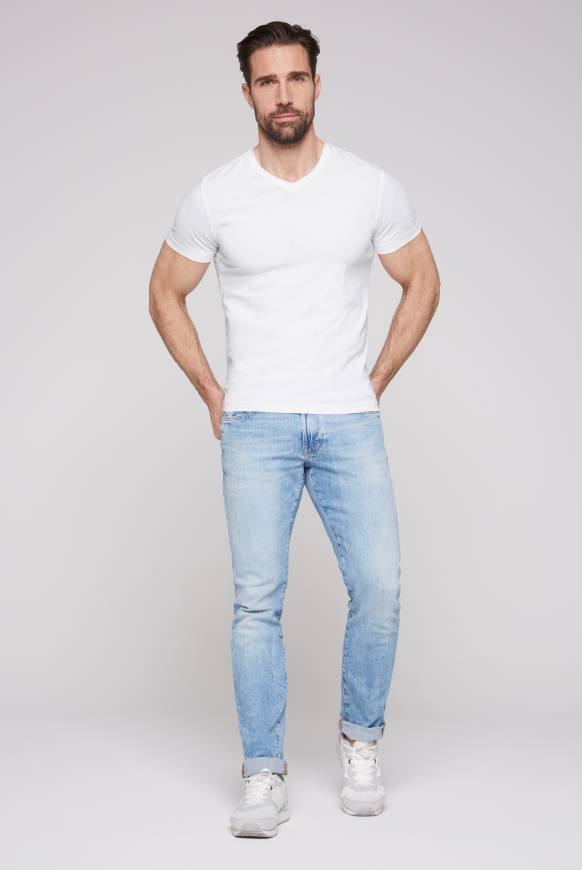 Soccx Basic T-Shirt Mit V-Neck, Doppelpack Optic White / Optic White