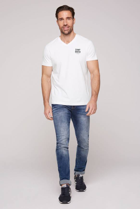 Soccx Basic T-Shirt V-Neck Mit Logo Print Opticwhite