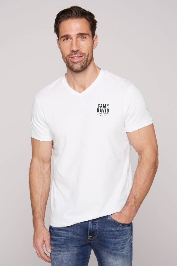 Soccx Basic T-Shirt V-Neck mit Logo Print opticwhite