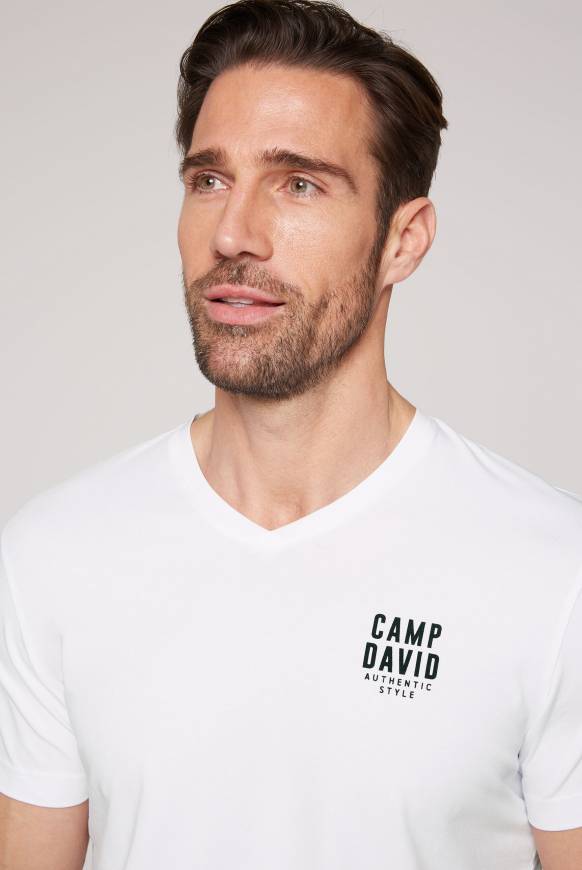 Soccx Basic T-Shirt V-Neck Mit Logo Print Opticwhite