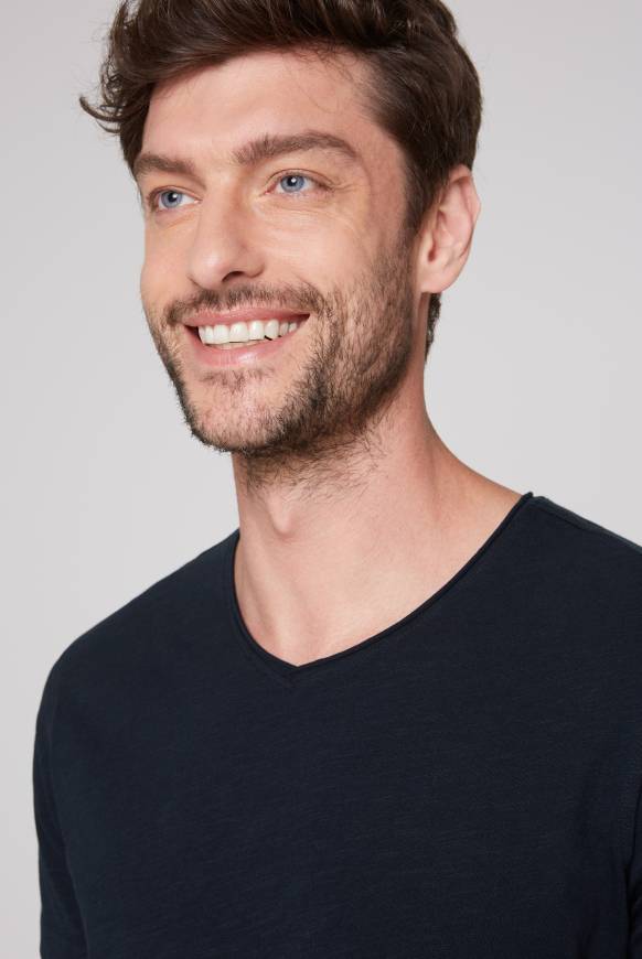 Soccx Basic T-Shirt V-Neck Mit Used-Kante Blue Navy