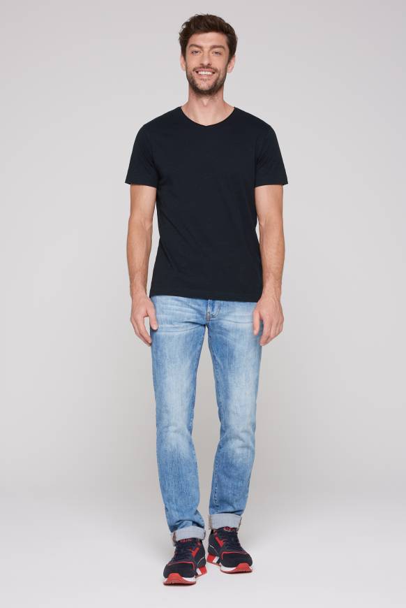 Soccx Basic T-Shirt V-Neck Mit Used-Kante Blue Navy