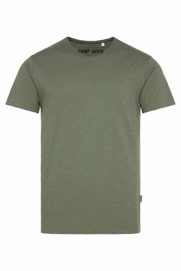 Soccx Basic T-Shirt V-Neck Mit Used-Kante Green Olive