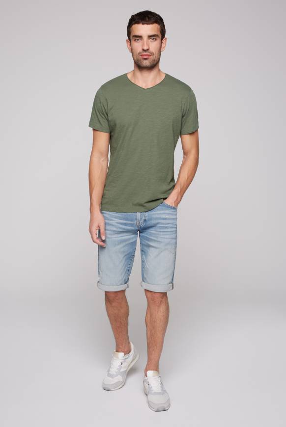 Soccx Basic T-Shirt V-Neck Mit Used-Kante Green Olive