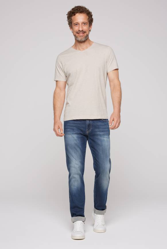 Soccx Basic T-Shirt V-Neck Mit Used-Kante Light Cappuccino