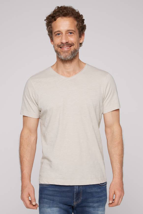 Soccx Basic T-Shirt V-Neck mit Used-Kante light cappuccino
