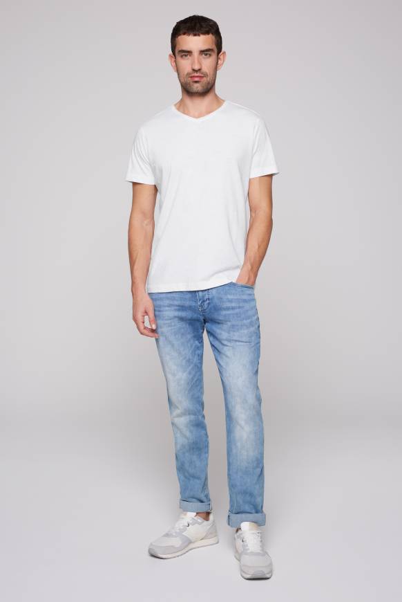 Soccx Basic T-Shirt V-Neck Mit Used-Kante Opticwhite