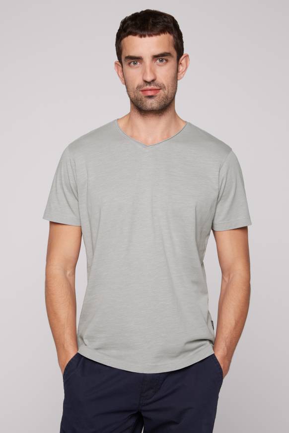 Soccx Basic T-Shirt V-Neck mit Used-Kante polo grey