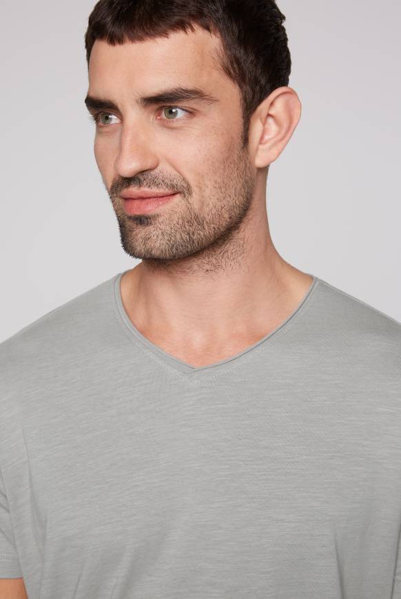 Soccx Basic T-Shirt V-Neck Mit Used-Kante Polo Grey