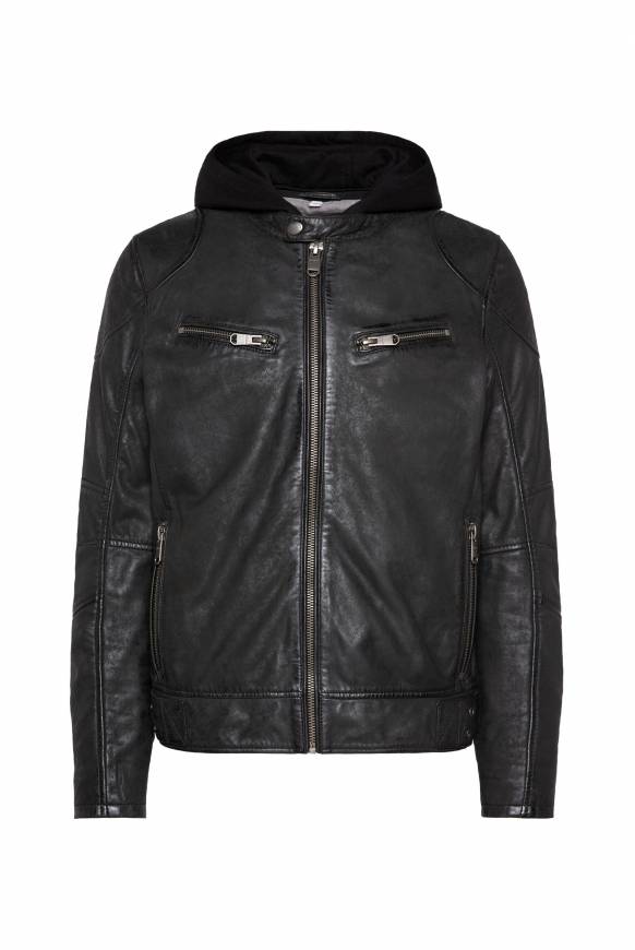 Soccx Bikerjacke Aus Leder Mit Kapuzeneinsatz Black
