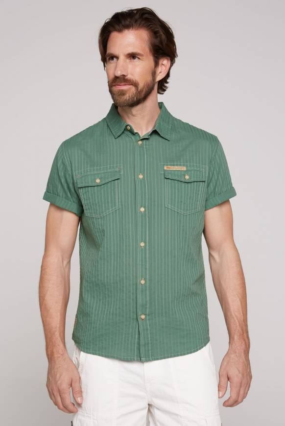 Soccx Cargohemd mit Webstreifen und Klappentaschen green beat