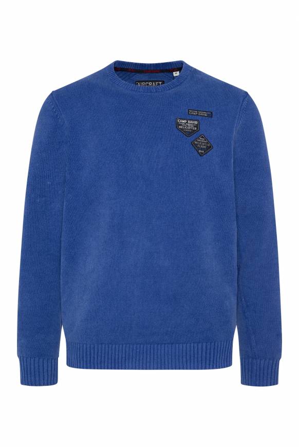 Soccx Chenille-Pullover Stone Washed Mit Patches Strong Blue