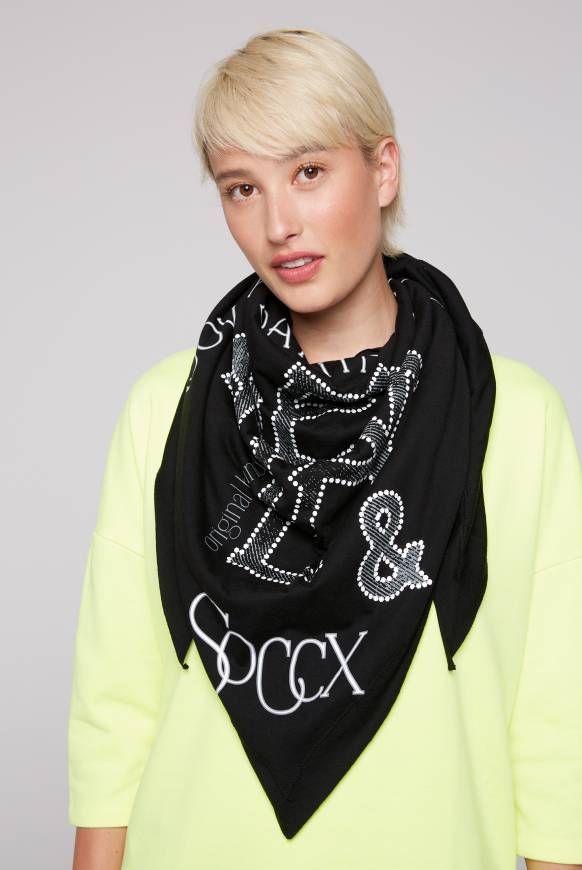 Soccx Dreieckstuch im Materialmix mit Artwork black