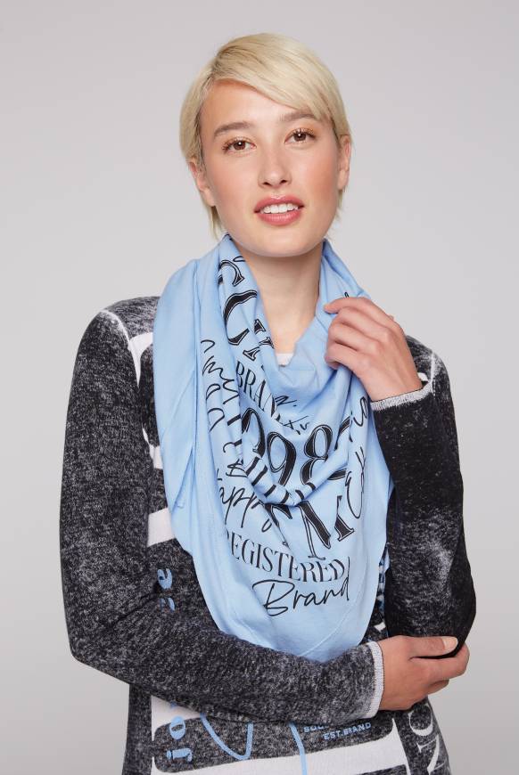 Soccx Dreieckstuch im Materialmix mit Artwork cool blue