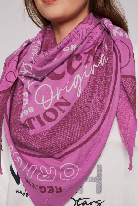 Soccx Dreieckstuch Im Materialmix Mit Artwork Iced Berry