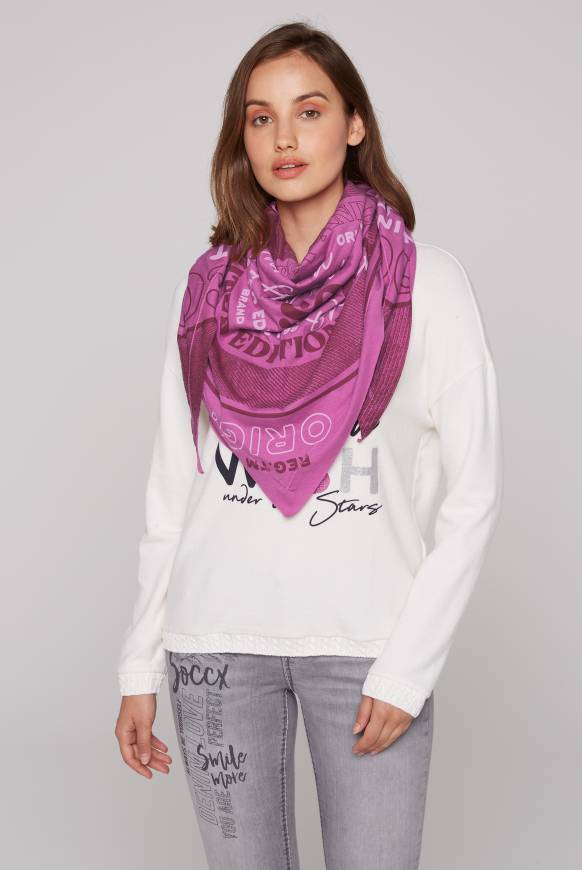 Soccx Dreieckstuch im Materialmix mit Artwork iced berry