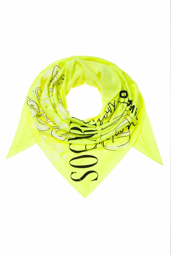Soccx Dreieckstuch Im Materialmix Mit Artwork Yellow Lime