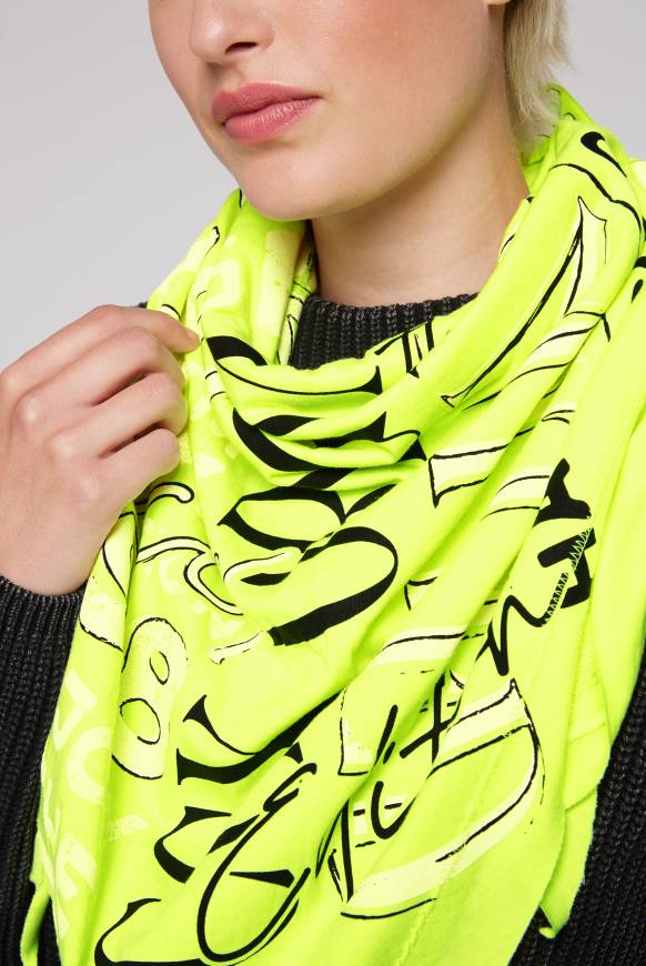 Soccx Dreieckstuch Im Materialmix Mit Artwork Yellow Lime
