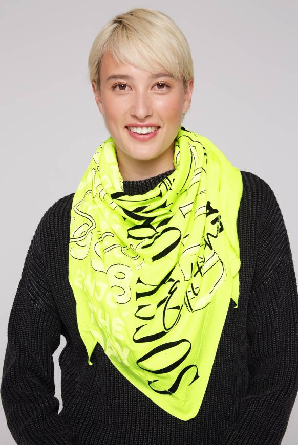 Soccx Dreieckstuch im Materialmix mit Artwork yellow lime