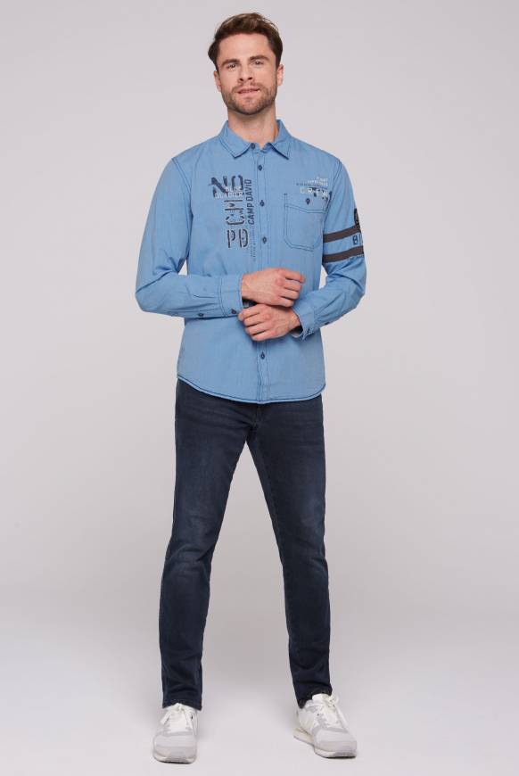 Soccx Fil à Fil Langarmhemd Mit Label-Applikationen Strong Blue