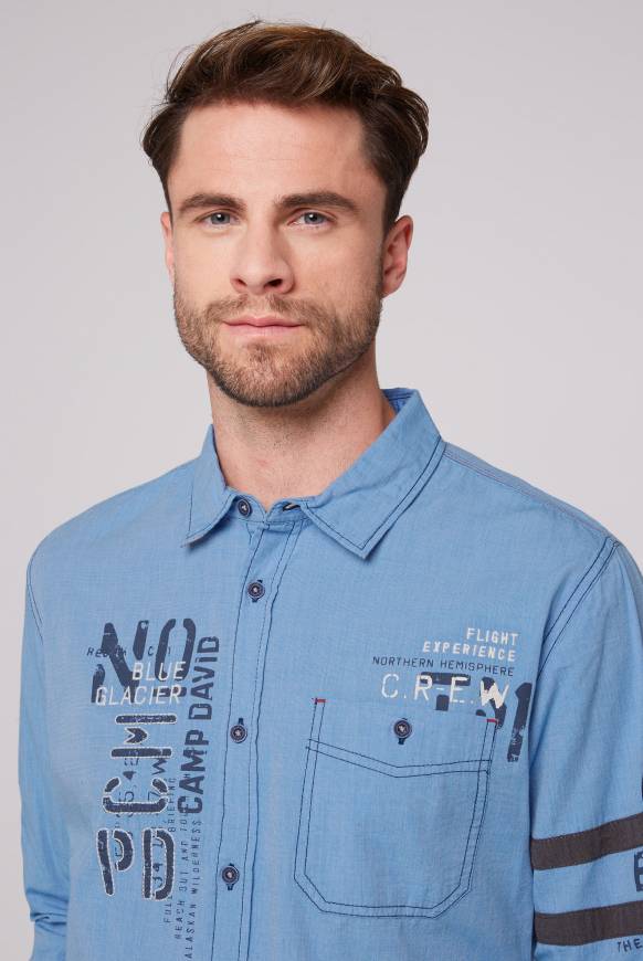 Soccx Fil à Fil Langarmhemd Mit Label-Applikationen Strong Blue