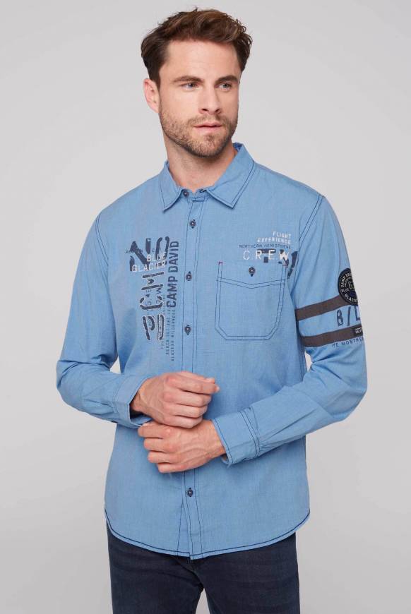 Soccx Fil à Fil Langarmhemd mit Label-Applikationen strong blue