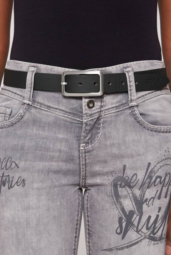 Soccx Genarbter Ledergürtel mit Dornschließe black