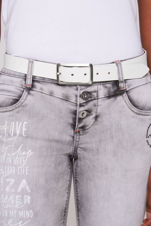 Soccx Genarbter Ledergürtel mit Dornschließe white