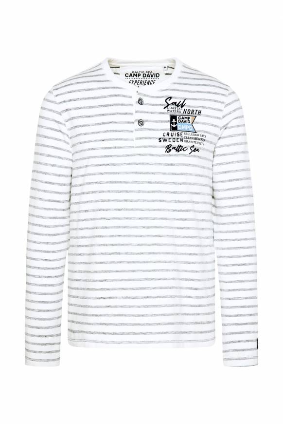 Soccx Gestreiftes Henley-Shirt Mit Artwork Opticwhite