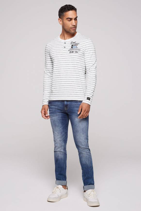 Soccx Gestreiftes Henley-Shirt Mit Artwork Opticwhite