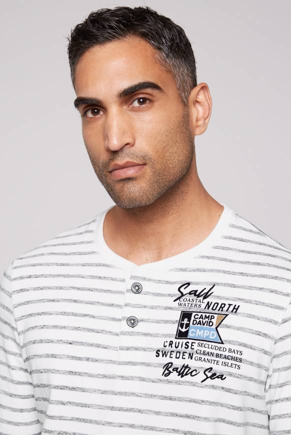 Soccx Gestreiftes Henley-Shirt Mit Artwork Opticwhite