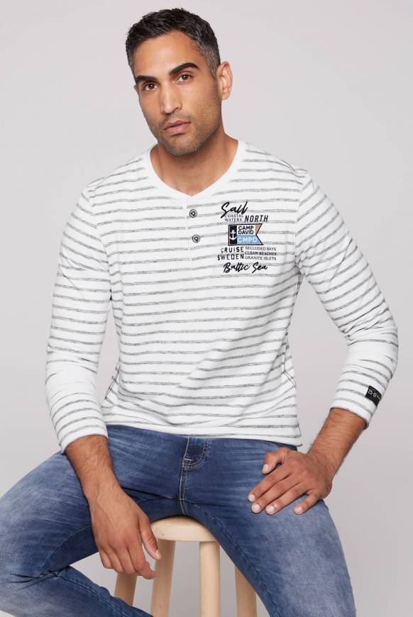 Soccx Gestreiftes Henley-Shirt mit Artwork opticwhite