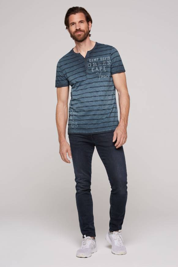 Soccx Gestreiftes Henley-Shirt Mit Brusttasche Blue Navy