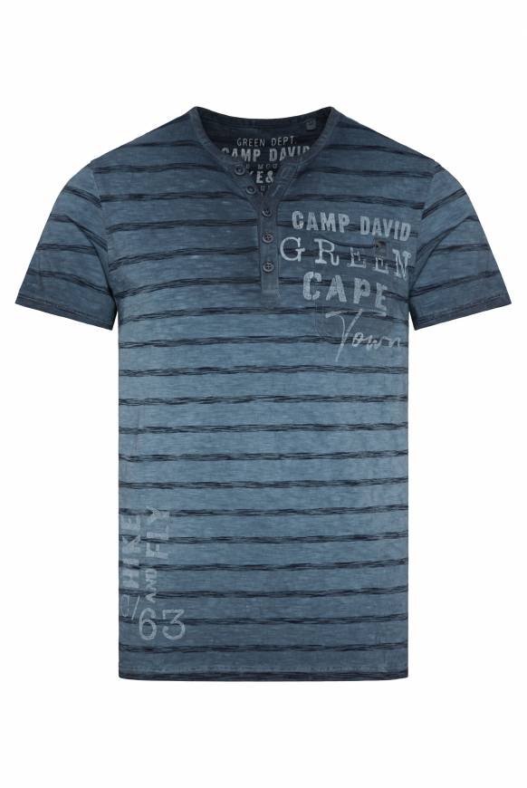 Soccx Gestreiftes Henley-Shirt Mit Brusttasche Blue Navy