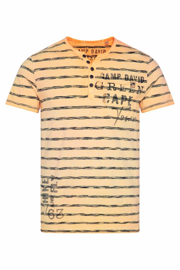 Soccx Gestreiftes Henley-Shirt Mit Brusttasche Sunrise Orange