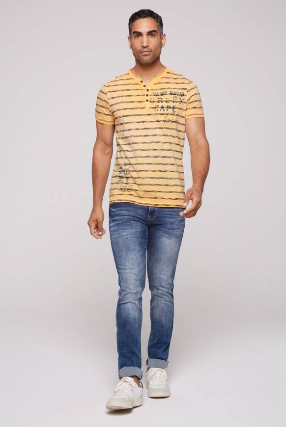 Soccx Gestreiftes Henley-Shirt Mit Brusttasche Sunrise Orange