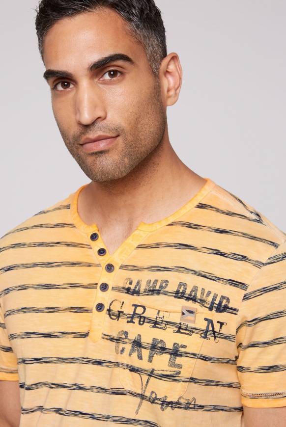 Soccx Gestreiftes Henley-Shirt Mit Brusttasche Sunrise Orange