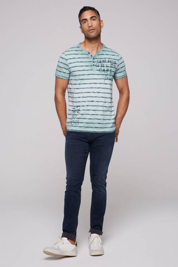Soccx Gestreiftes Henley-Shirt Mit Brusttasche Teal