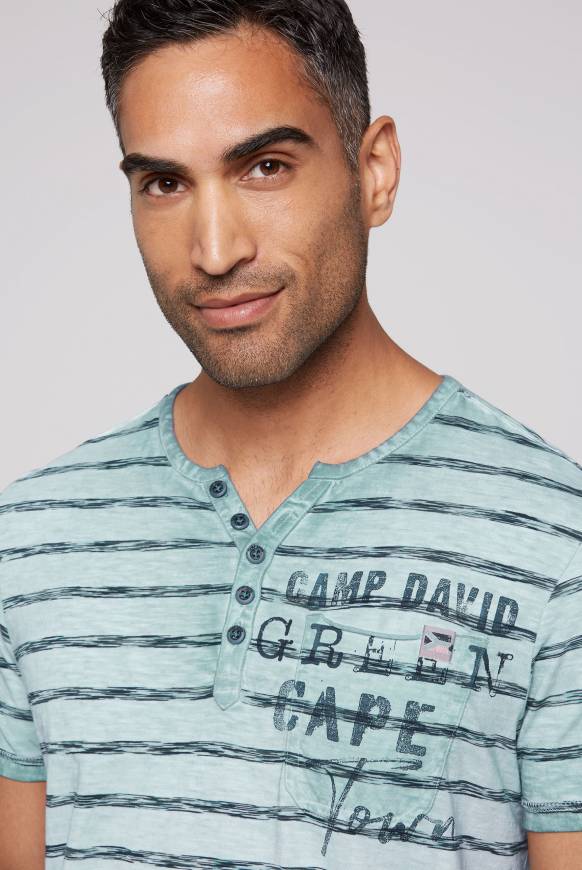 Soccx Gestreiftes Henley-Shirt Mit Brusttasche Teal