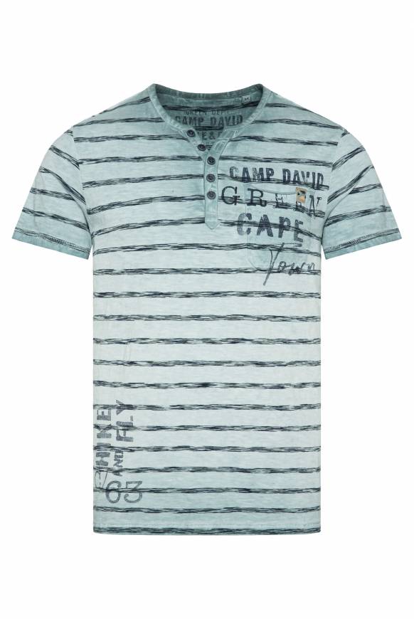 Soccx Gestreiftes Henley-Shirt Mit Brusttasche Teal