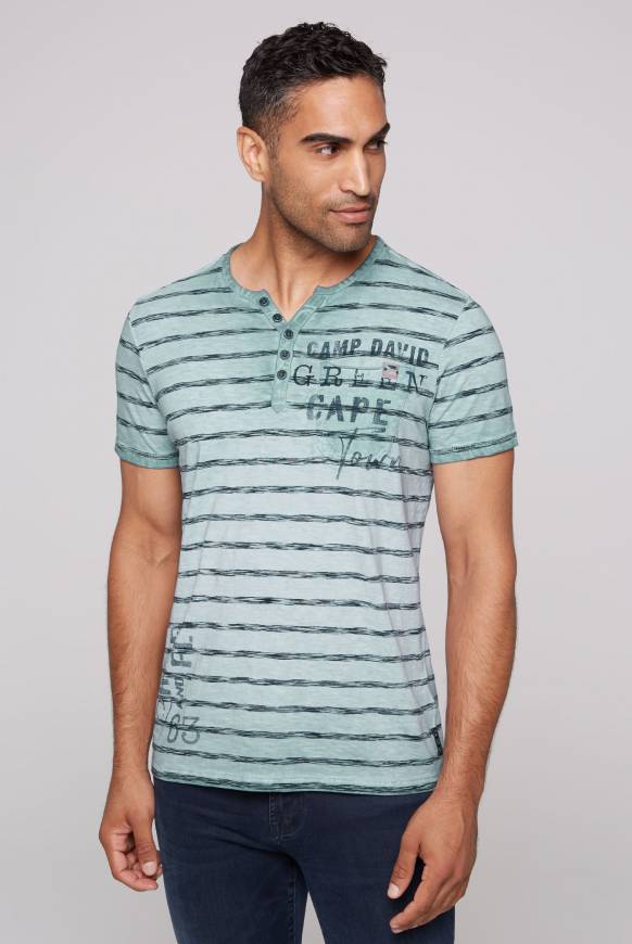 Soccx Gestreiftes Henley-Shirt mit Brusttasche teal